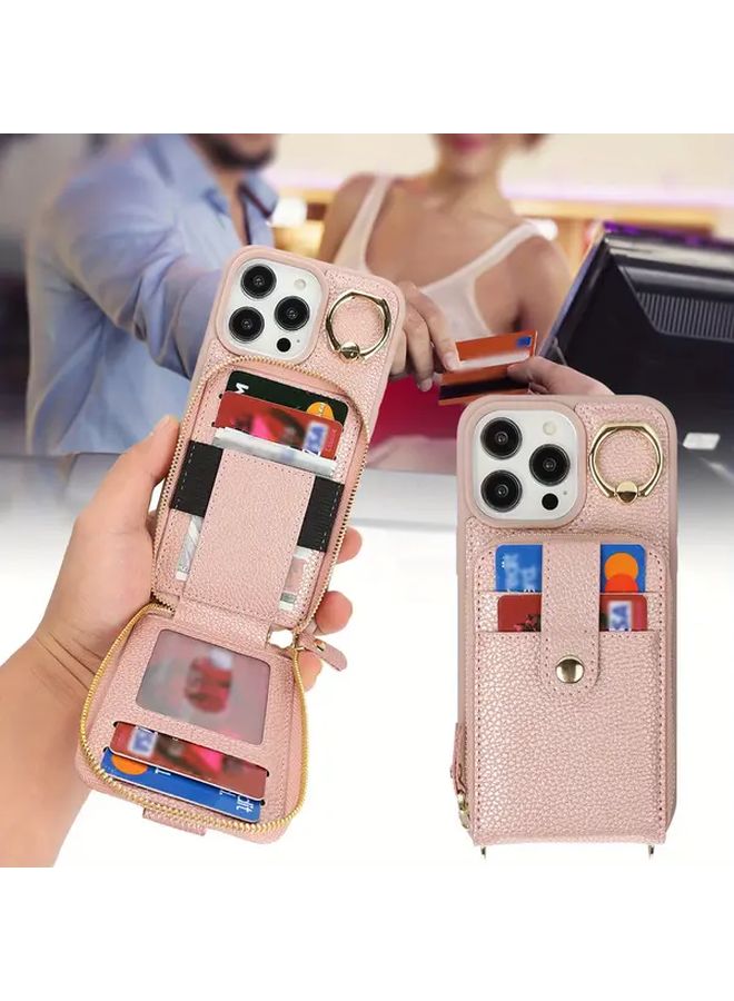 Black Diagonal Zipper Wallet Phone Case for iPhone 14 Plus with RFID Blocking Large Capacity - Image 4